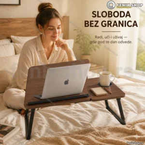 Prenosivi radni stočić za laptop sa nagibom i držačem za čašu