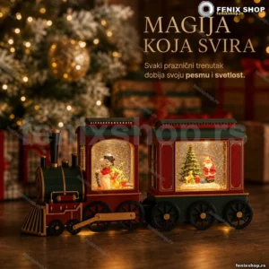 Novogodišnja lokomotiva Deda Mraz i irvasi — svetlo i muzika 35 cm