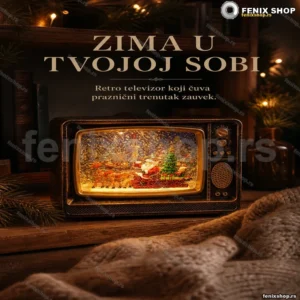 Novogodišnji ukras retro TV sa LED svetlom i muzičkom kutijom