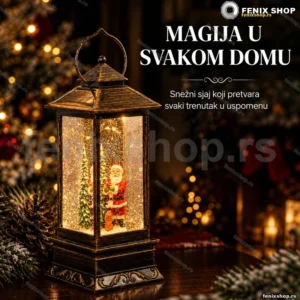 Prazničnik LED fenjer sa muzikom i figurom Deda Mraza