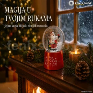 Snežna kugla sa Deda Mrazom — muzička dekoracija, 21 cm