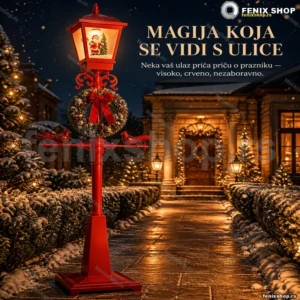 Ulična prazničnа lampa 190 cm – Deda Mraz u crvenoj svetiljci