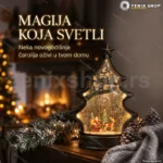 Dekorativna lampa jelka sa rotirajućom scenom i muzikom 30 cm