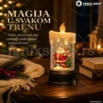 Dekorativna LED sveća sa snežnom kuglom i Deda Mrazom, 24 cm