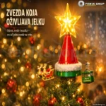Ukras za vrh jelke — rotirajuća LED zvezda sa Deda Mrazom i muzikom, USB