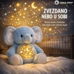 Noćna lampa za decu — plišani slon sa projektorom i melodijama