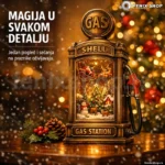 Retro pumpa za komod — zimsko selo i Deda Mraz
