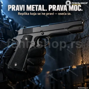 Airsoft replika Kolt 1911 — metalna, crne korice drške