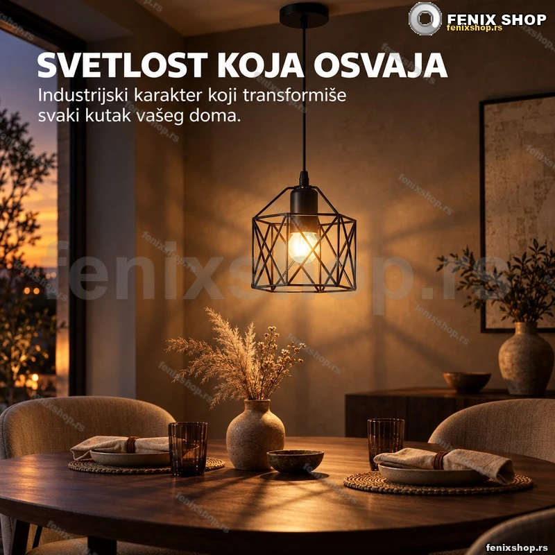 Crna geometrijska visilica sa žičanim abažurom E27 750 lm Crna geometrijska visilica sa žičanim abažurom E27 750 lm