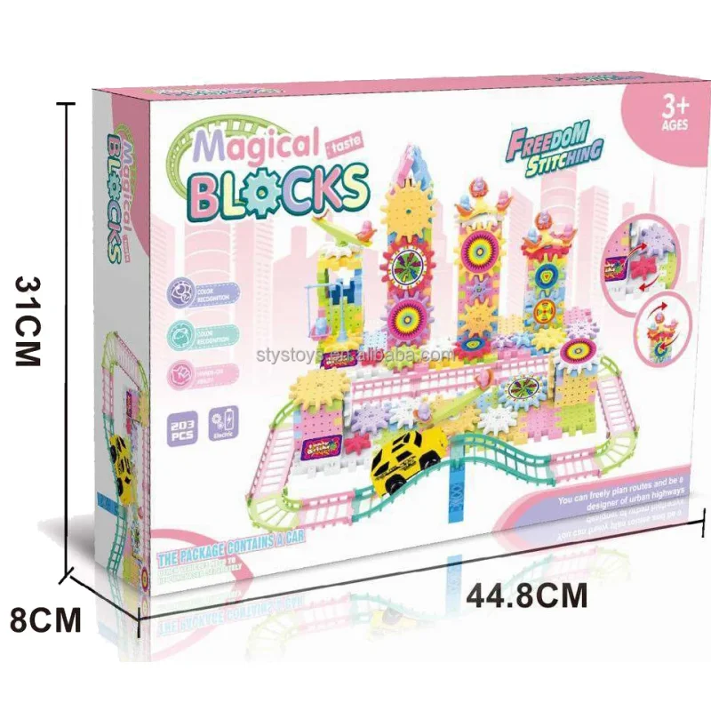 Električna staza i zupčanici za decu — Magical Blocks 203 dela edukativni set sa zupčanicima - u upotrebi