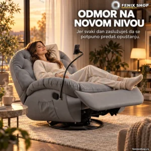 Luksuzna Rotirajuća Relax Fotelja sa Naslonom za Ležanje, Ljuljanjem i Držačem za Telefon