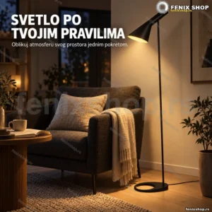 Retro podna lampa 130 cm — metalni stub sa nagnutim abažurom E27